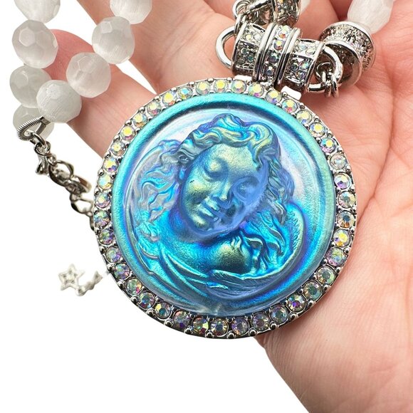 Kirks Folly Womens Necklace Crystal Magnetic Blue Dream Angel Enhancer Silver - Picture 3 of 4